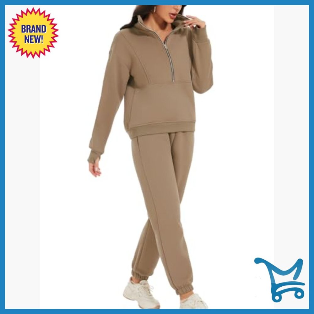 Fleece Lounge Set Half Zip Pullover Sweatpants Co… - image 3